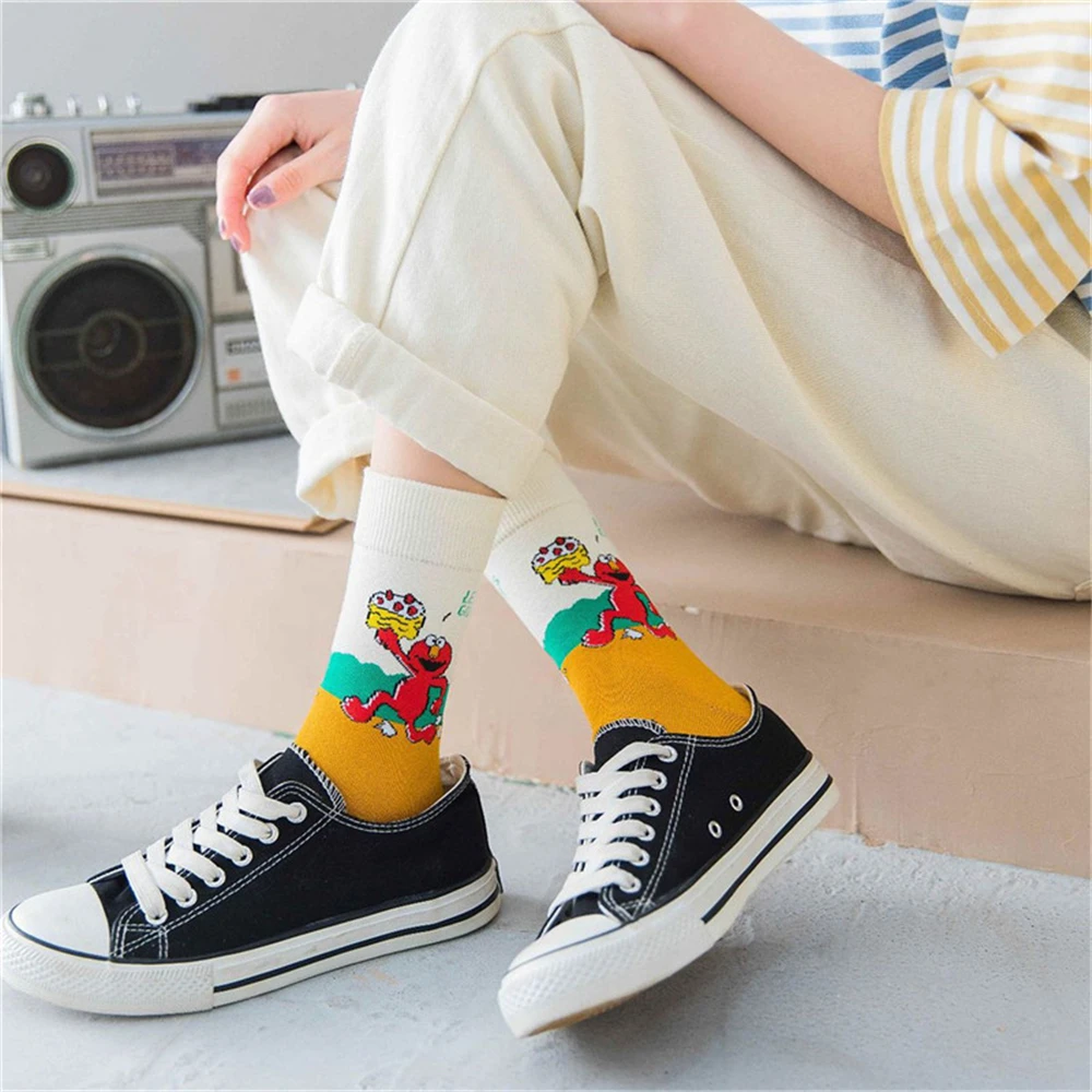 Women's Funny Cartoon Crew Harajuku Hip Hop Street Art Cotton Tube socks Lover's Gift Socks For Summer Autumn