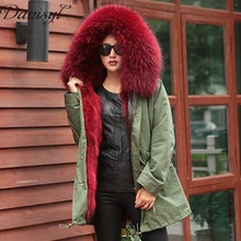 2017 Luxury Women Winter Big Real Raccoon Fur Collar Hooded Long coat real fox fur liner army green parka jacket top quality