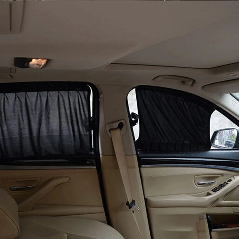 Aluminum Shrinkable Sun Blind Curtain Car Side Window Sun Shade Visor For SUV MPV Truck - Black (Pack of 2)