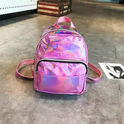 Women Vogue Colorful Backpack Transparent Reflective Hologram Holographic Bag Hot Solid Color Laser Backpack Popular Travel Need - Цвет: Розовый