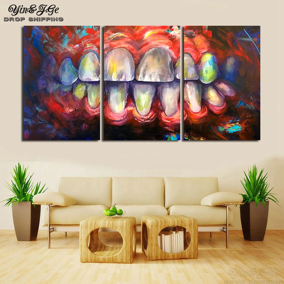 

Canvas Painting HD Prints 3 Pieces Abstract Teeth Wall Art Modular Pictures Living Room Framework Artwork Poster Home Decoration