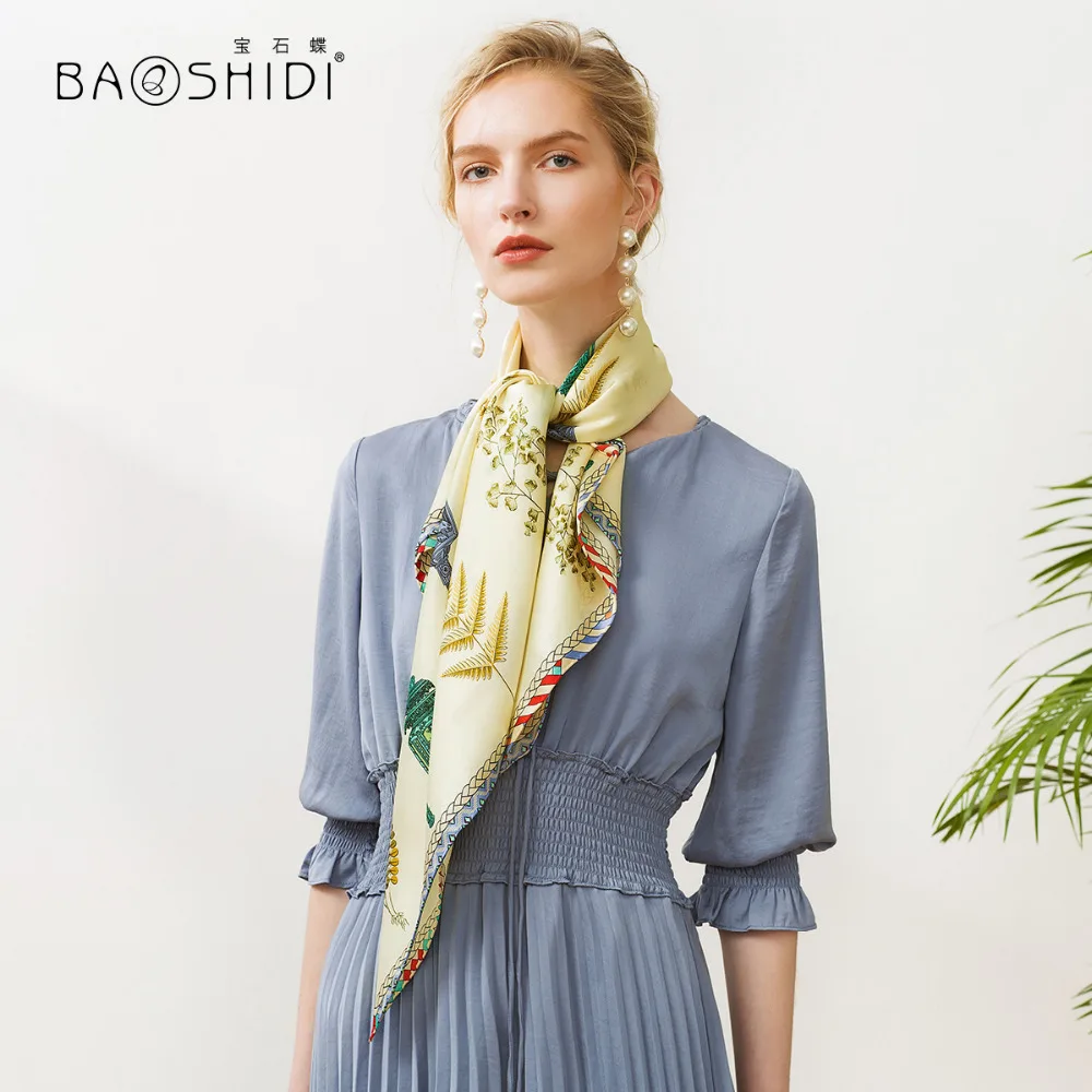[BAOSHIDI] шарф из 100% шелка модный роскошный бренд Женская шаль элегантные шарфы для