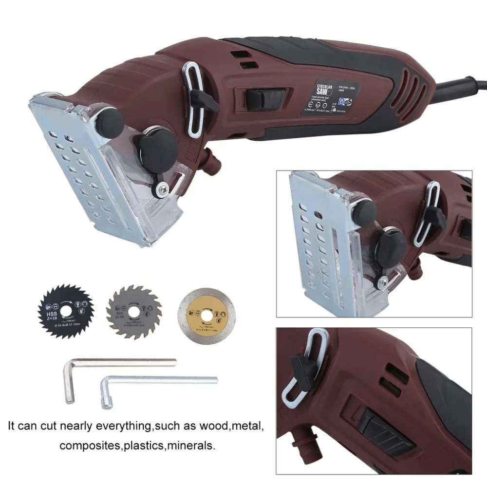 

Mini Portable Circular Saw Strong Electric Power Tool Multi Tool Set+Wood Tile Metal Blades Guide UK Plug