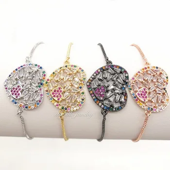 

10pcs/lot Rainbow Jewelry Brass Micro Pave Grande CZ Rainbow Stone Heart Link Chain Bracelets Jewelry Mother's Day