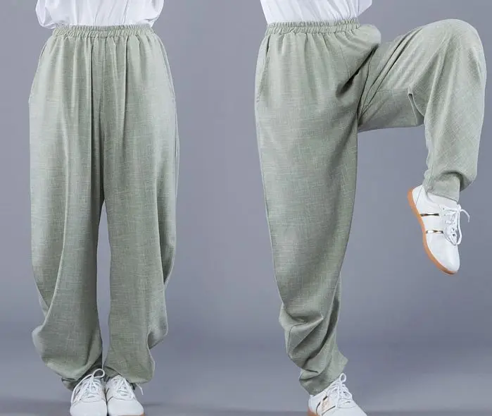 Мужские и женские эластичные брюки tai chi для кунг фу свободные шаровары синего