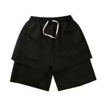 Летние мужские шорты в стиле хип-хоп, черные, уличная одежда, бермуды, мужские шорты до колена, повседневные джоггеры, имитация двух частей, мужские шорты