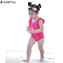 Летний детский купальник для девочек, одежда с круглым вырезом и рисунком лотоса, Цельный купальник, цельный пляжный костюм для отдыха, Купальный Костюм 1-6Y