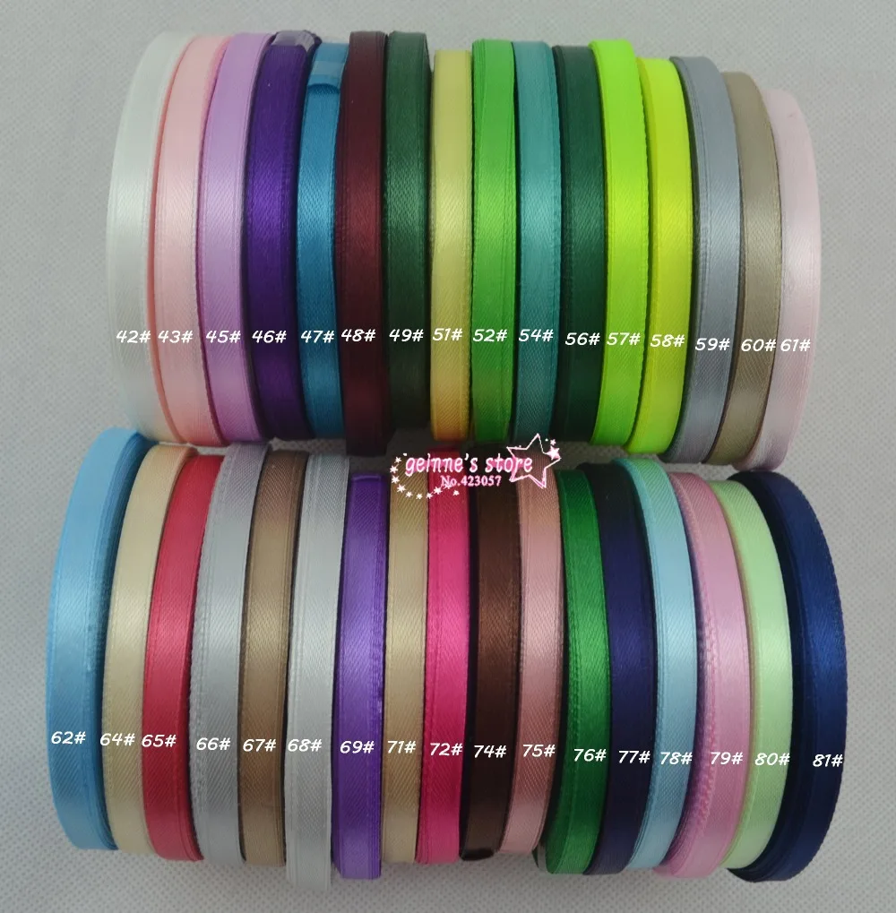 Новое поступление-1/4 ''(6 мм) односторонняя сатиновая лента из полиэстера 10 рулонов(25 рулонов/рулонов) микс 10 цветов 120 цветов на выбор