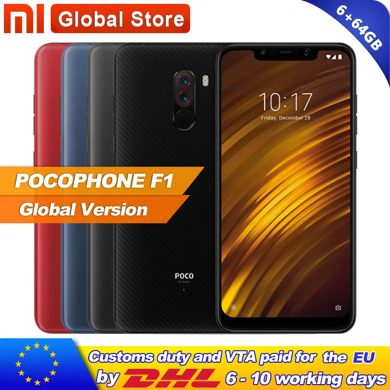 Глобальная версия Xiaomi POCOPHONE F1 6 ГБ 64 Гб POCO Смартфон Snapdragon 845 AI двойная камера 18