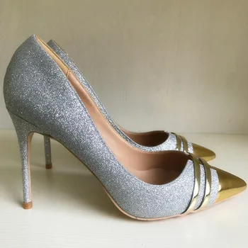 

2019 Fashion free shipping lady women silver sequined Glitter Poined Toe Stiletto high heel pump HIGH-HEELED SHOES Wedding Shoes