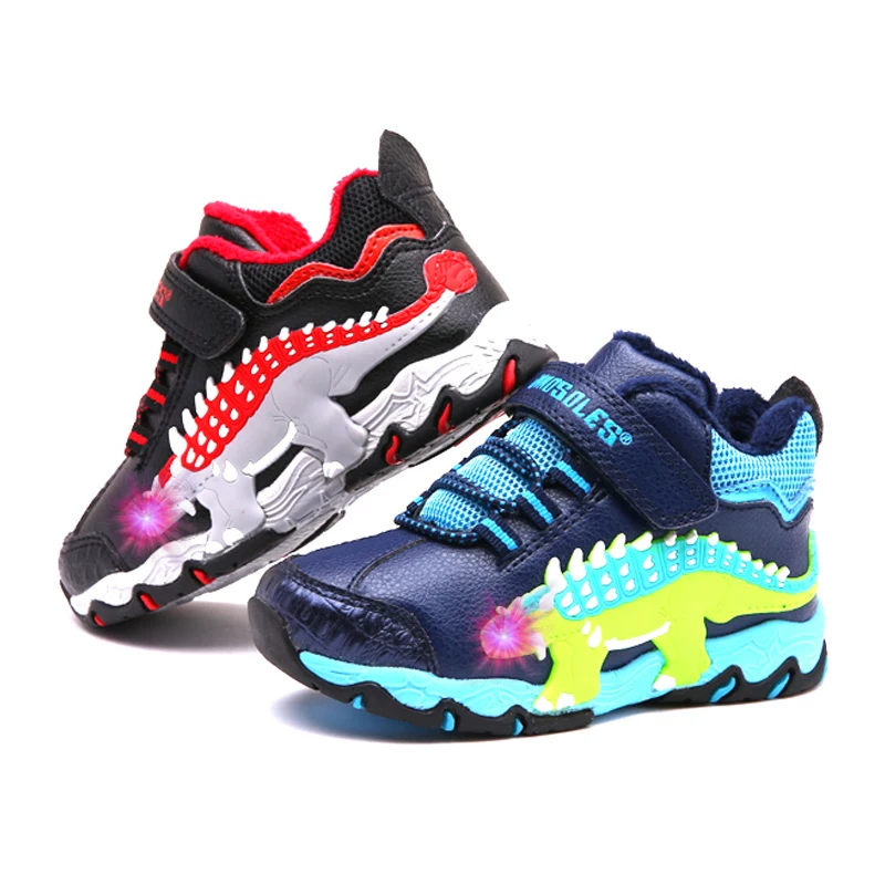 

Dinoskulls Children Shoes Light Up Velvet Winter Sneakers Boys LED 3D Dinosaur Kids Trainers 2019 Big Boy Tennis Sports Shoes