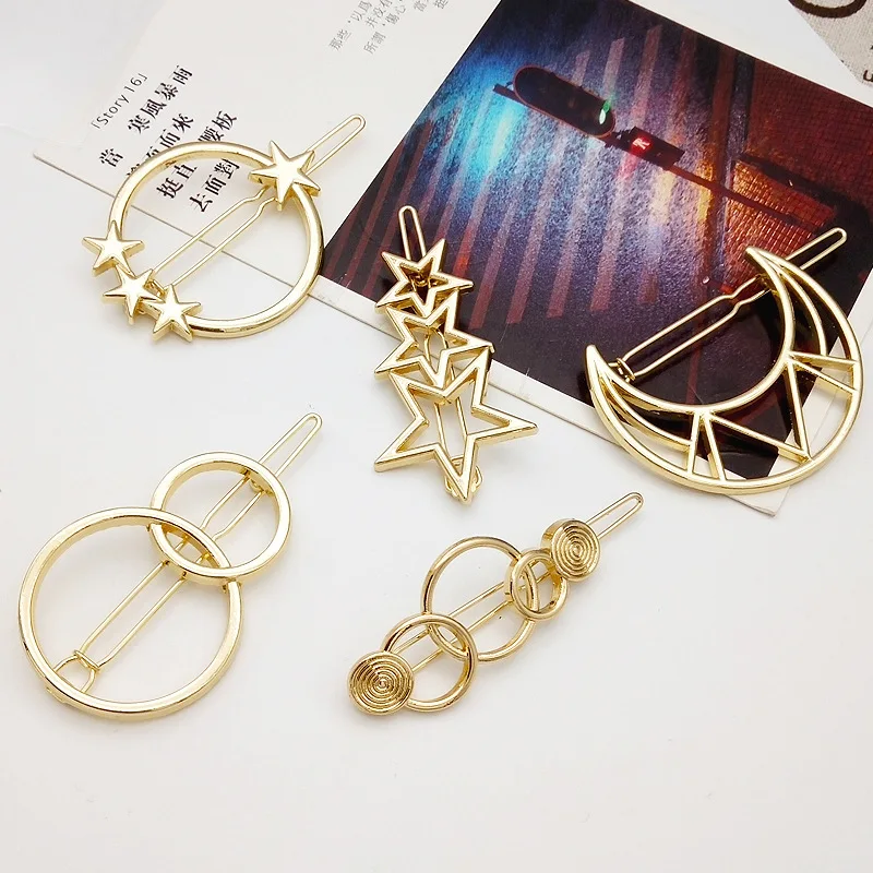 

Fashion Woman Hair Accessories Triangle Hair Clip Pin Metal Geometric Alloy Hairband Moon Circle Hairgrip Barrette Girls Holder