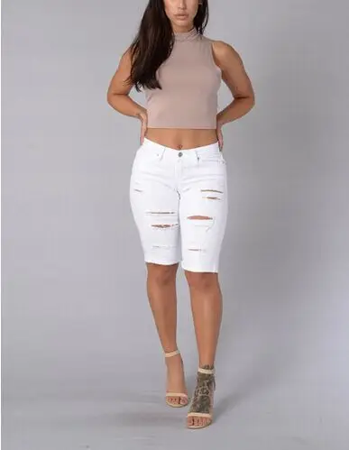 white knee length jeans