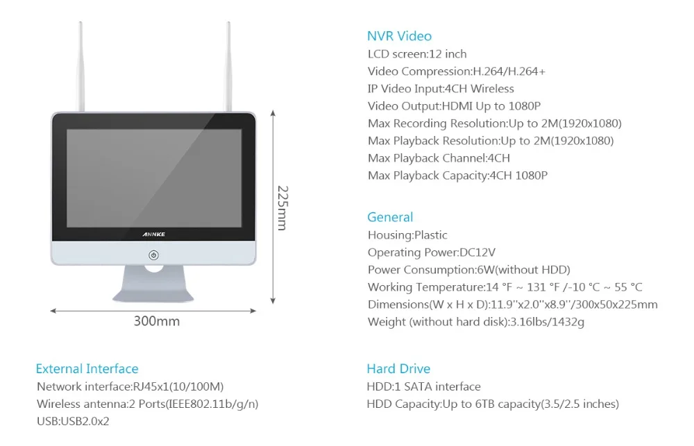 ANNKE 8CH FHD 1080P Беспроводная NVR видео система безопасности с 1" ЖК-монитором настоящая 4 шт 1080P Wifi IP камера без проводки