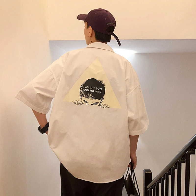 white Летняя новая рубашка мужская мода печать комфортный дышащий повседневный рубашка Мужская Уличная тренд дикая Свободная рубашка с коротким рукавом - Цвет: white