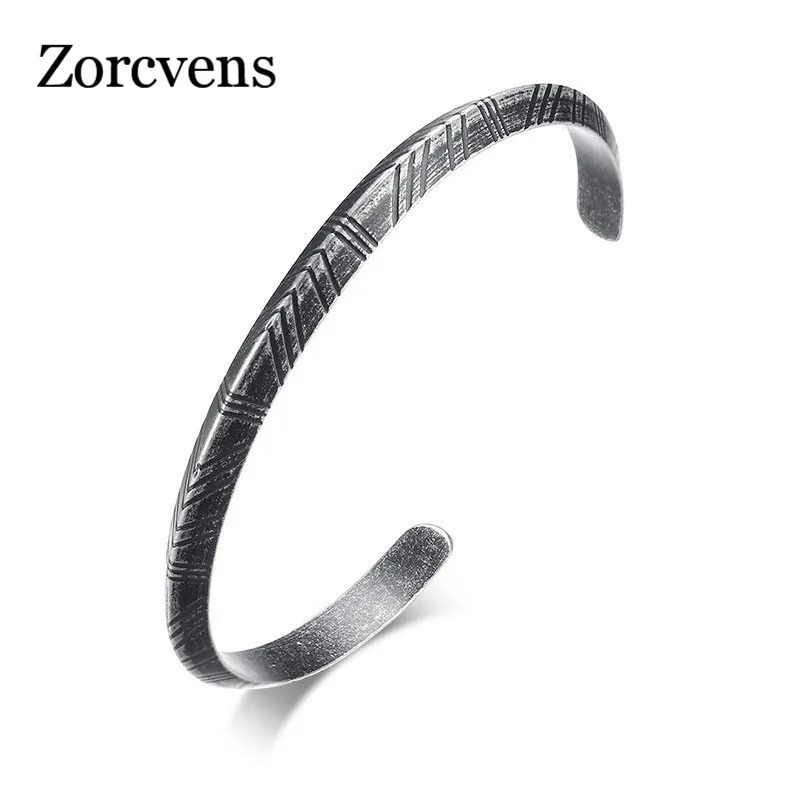 

ZORCVENS Men's Viking Cuff Bracelet Bangle Retro Silver Tone Stainless Steel Pulseira Female Male Street Ceremony Unisex Jewelry