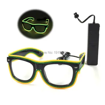 

Bulksales 50pcs Easter Decor EL Wire Cold Light Masquerade Glasses Sound Control Neon Led Strip Trendy Eyewear with DC3V Drive