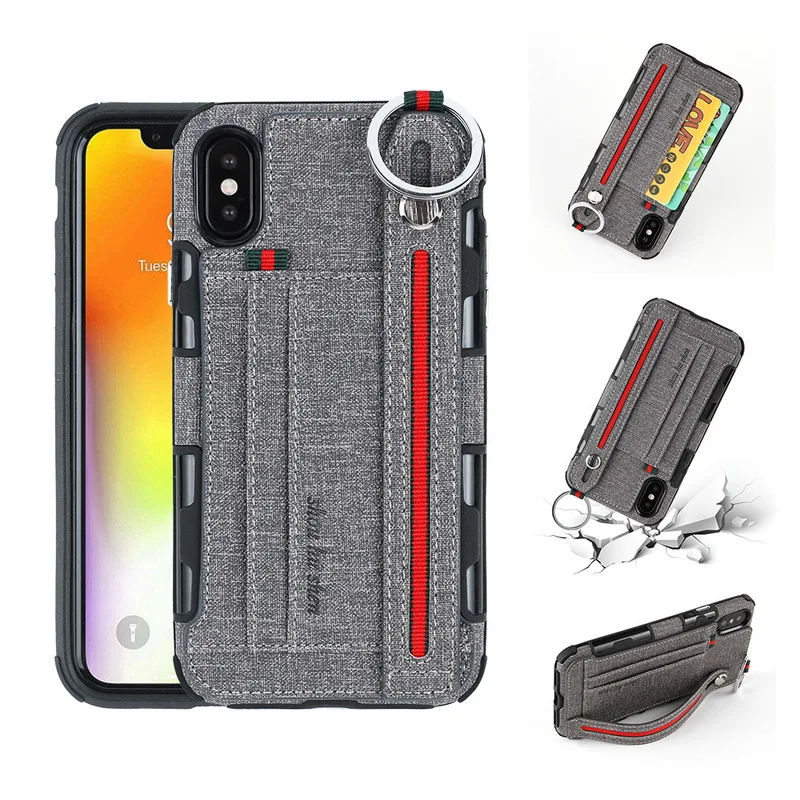 

YISHANGOU Hands Hang Rope Case for iPhone XS Max XR Soft Silicone+PU Leather Card Holder Cover for iPhone X XS XR 7 8 6 6S Plus