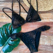 Sexy Ruffle Bikinis Two Pieces Swimwear Women Swimsuit Halter Top Biquini Star Print Brazilian Bikini Set sexy stripe pattern halter ruffle trim top