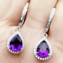 Серьги с аметистом в виде капли 0.85ct* 2 шт драгоценные камни натуральный настоящий аметист Серебро 925 пробы ювелирные изделия ручной работы# X18051403
