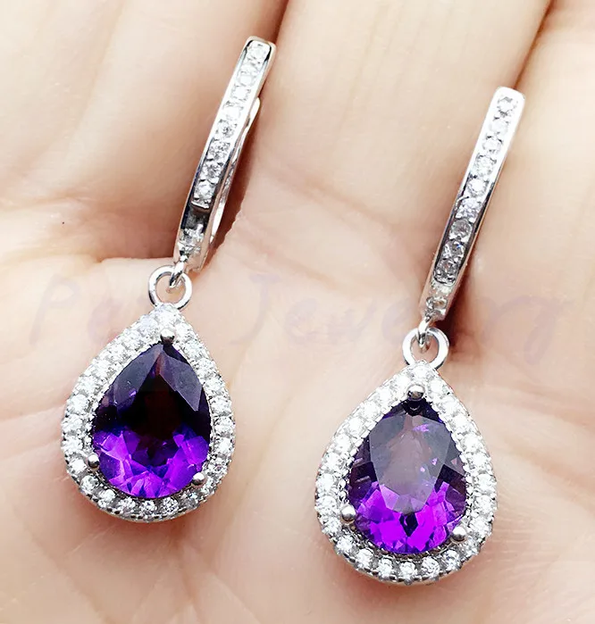 Amethyst drop earring 0.85ct*2pcs gems Natural real amethyst 925