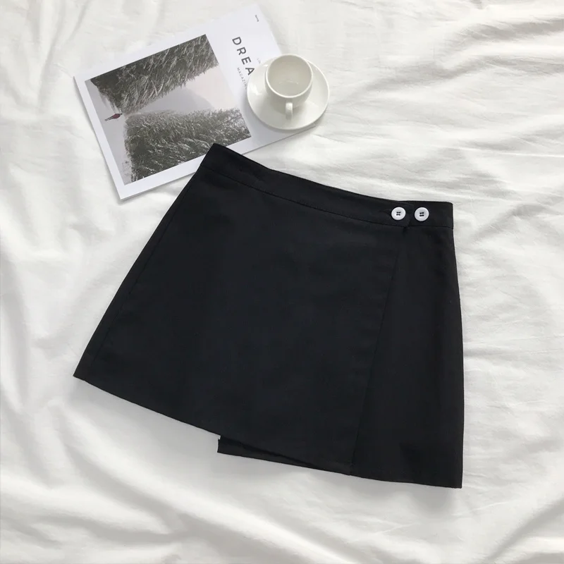 Новинка, весенне-Летняя женская модная повседневная офисная мини-юбка трапециевидной формы с асимметричными пуговицами и высокой талией, SK2259 - Цвет: black
