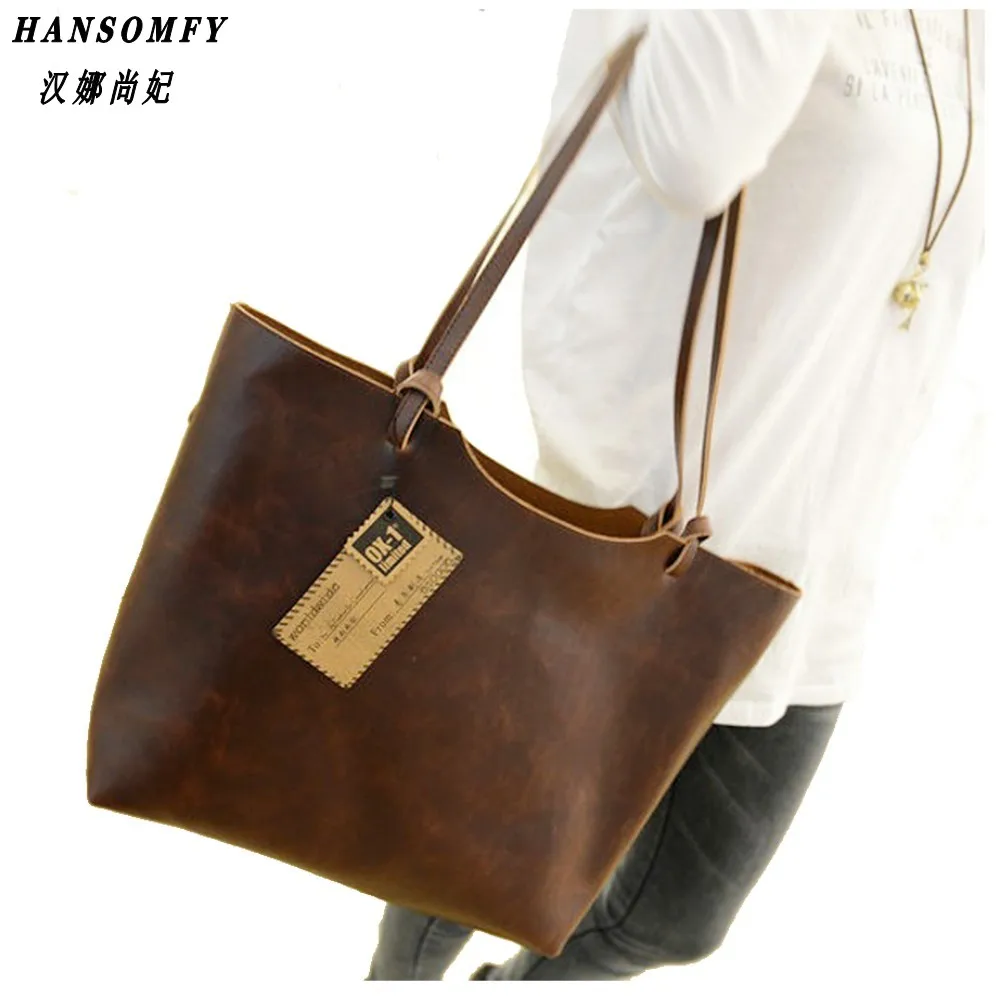 

100% Genuine leather Women handbags 2018 New design women handbags vintage women shoulder bags large tote brown women bags