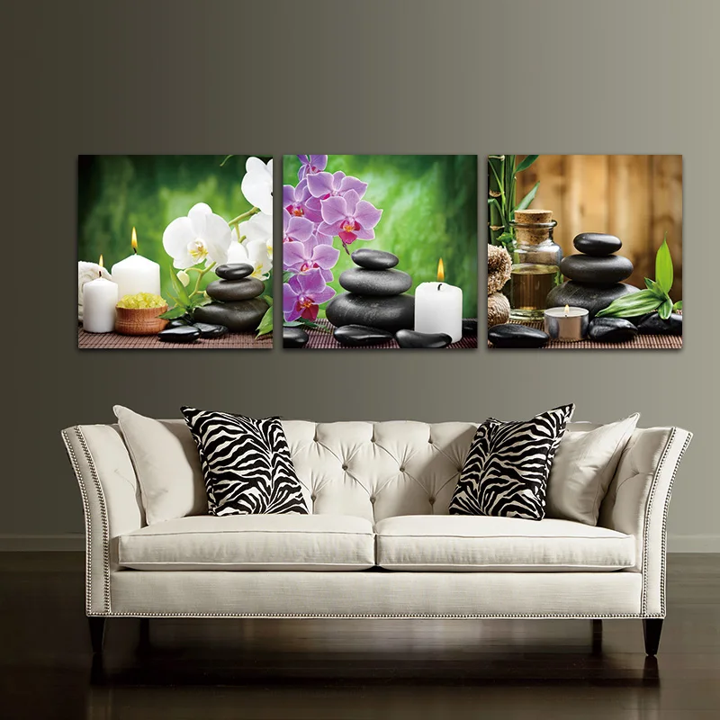 

BANMU Canvas Painting 3 Panels Purple Flowers Candle Large HD Wall Pictures For Living Room Waterproof Modular Pictures no frame