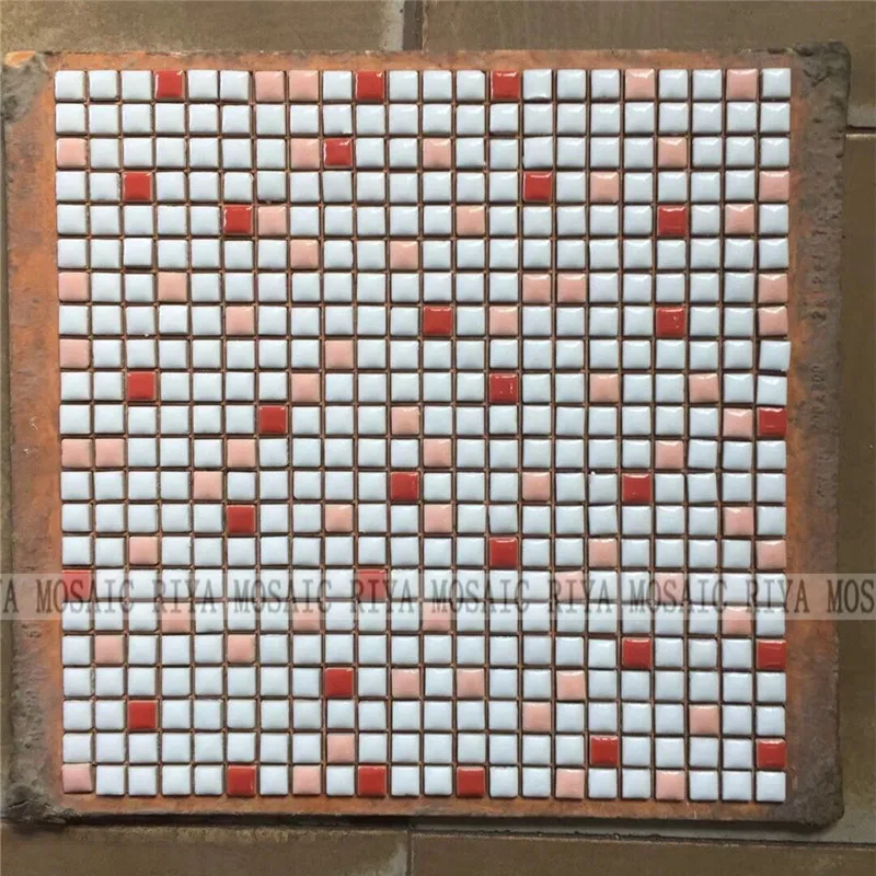 Free Shipping RIYA 12mm Red white ceramic mosaic small grain background wall bathroom kitchen pool swimming pool 11pcs/lot