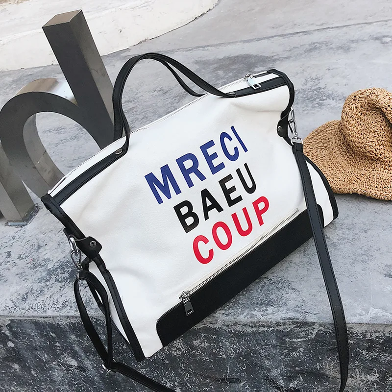 

New Hot Sale Korea Ins Fashion Street Hit Color Canvas Large Capacity Bag Trend Hand Shoulder Bag Women Square Letter Handbag