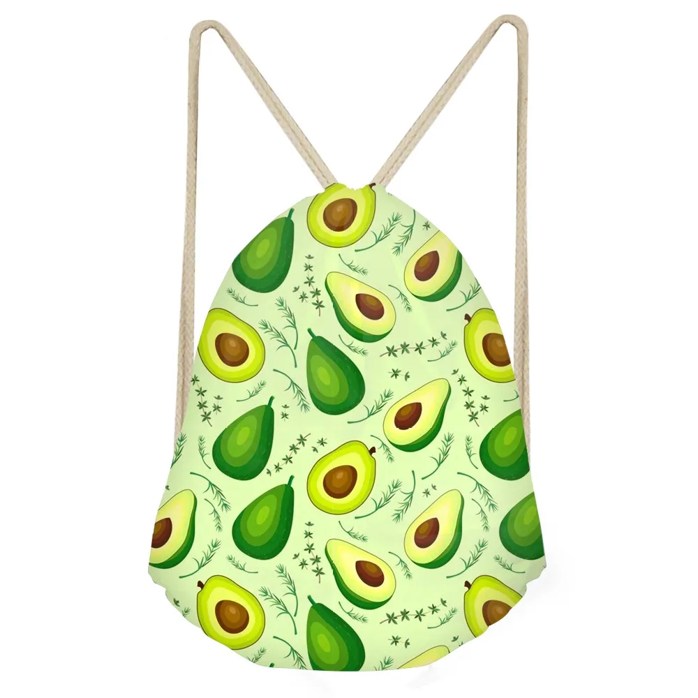 Funny Cartoon Fruit Avocado 3D Printing Drawstrings Bags for Teens Girls Casual Softback Large Backpacks Beach