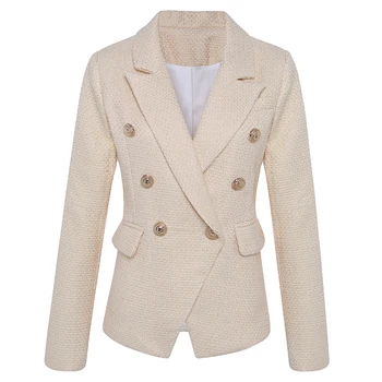 

High Street New Fashion 2018 Classic Designer Blazer Jacket Women'S Lion Metal Buttons Double Breasted Gold Blazer Outer