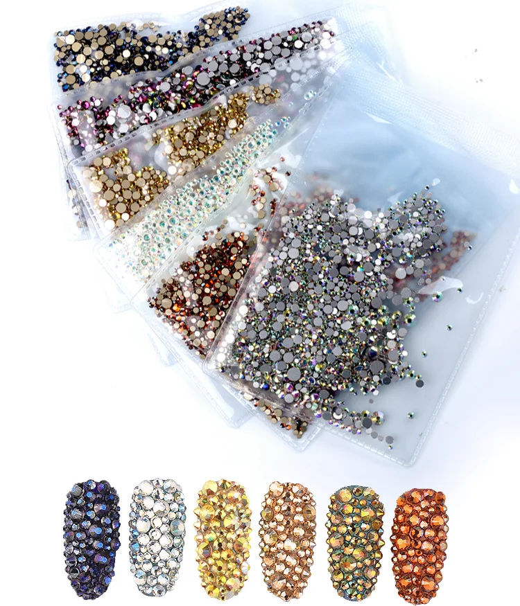 

1440pcs/Pack Mix Sizes SS3-SS30 40Colors FlatBack Non Hotfix 3D Crystal AB Nail Art Rhinestones Decorations glitter Gems