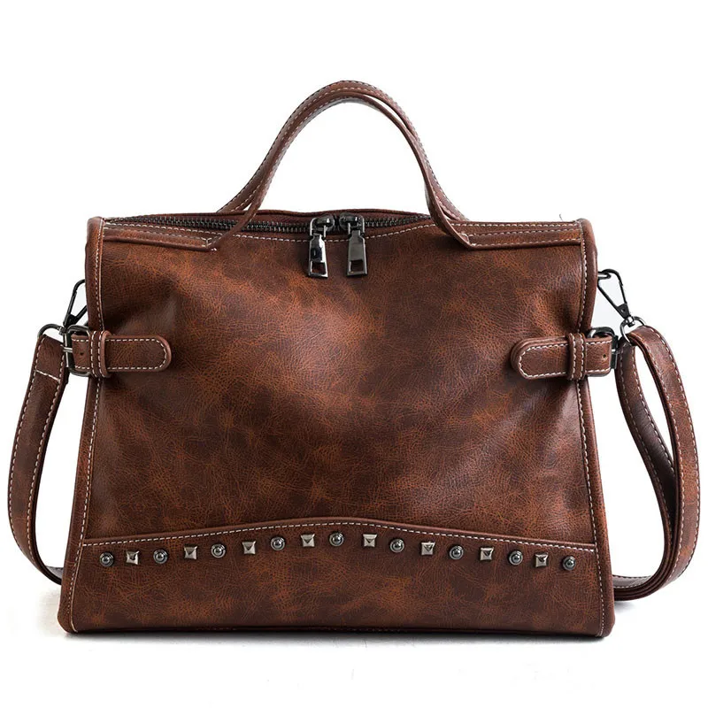 

High Quality PU Leather Ladies Handbags Designer Rivet Motorcycle Shoulder Crossbody Bags Luxury Tote Bags for Women 2018 Bolsa