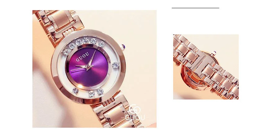 GUOU Женские часы женские часы моды роскошный браслет Часы для Для женщин розовое золото горный хрусталь часы Для женщин Reloj Mujer Saat