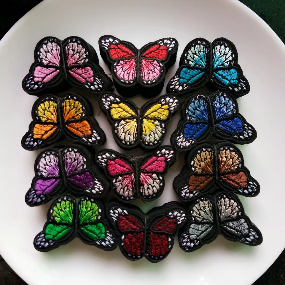 

ZHUTOUSAN 120Pcs/set Multicolor Butterfly Iron On Patches For Clothing Embroidery Patch Appliques Badge Clothes Stickers 4.5*3cm