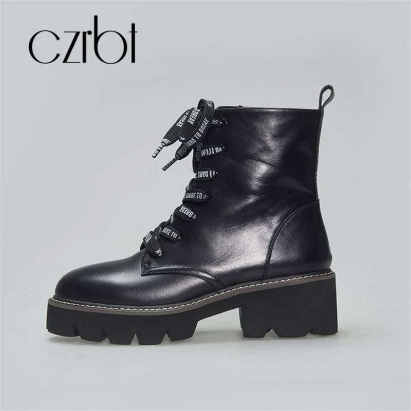 

czrbt 2018 New Fall/Winter Keep Warm Non-Slip Round Toe Mid-Calf Alphabetical Lacing Martin Boots Fashion Casual Women Boots