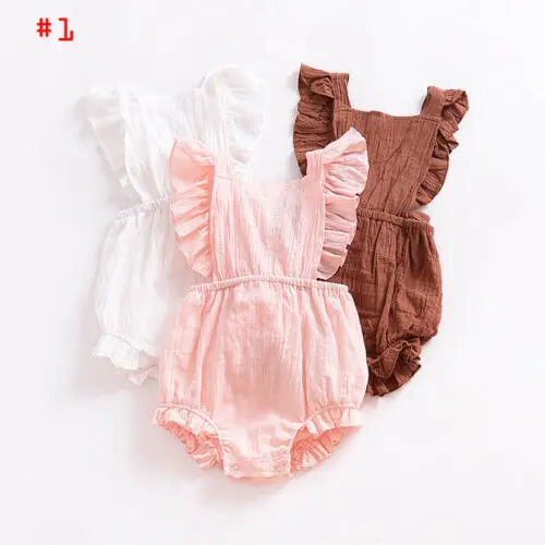 Pudcoco/Одежда для маленьких девочек детский комбинезон для маленьких девочек с оборками, однотонный наряд с комбинезоном без рукавов