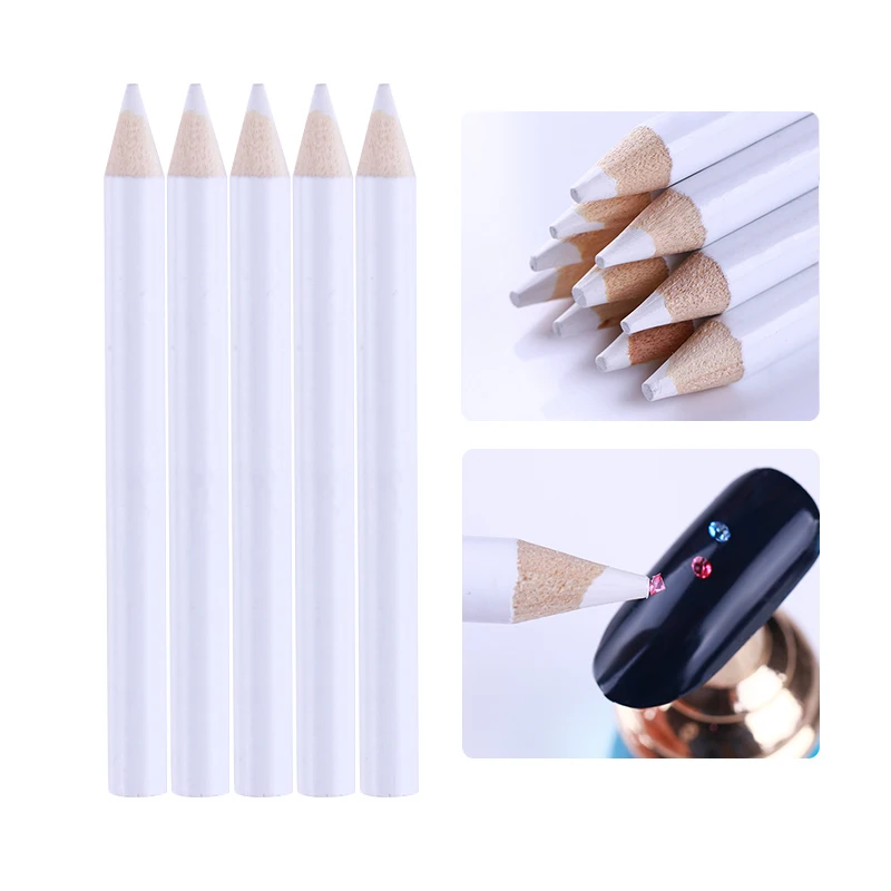 

5Pcs White Wax Pen Rhinestone Gems Picker Easily Picking Up Dotting Pencil Wood Manicure Nail Art Tool