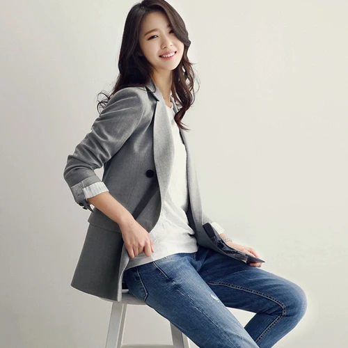 50% OFF Blazer Women Double Breasted Notched Collar Korean Casual Suit Blazers And Jackets 2019 Vintage Outerwear Spring Womens Clothing