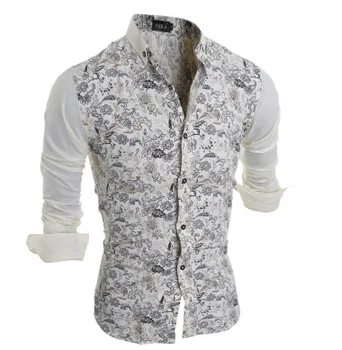 

Hot Stylish Men Casual Shirt Slim Fit Floral Shirt Long Sleeve Three-color Flowers Shirt Summer Casual Shirts 5080