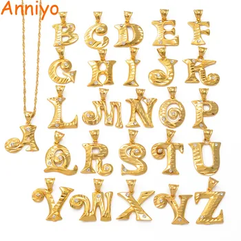 

Anniyo Letters Necklaces for Women/Girl Gold Color English Initial Pendant Chain W/Stone Alphabet Jewelry Kolye Collier #063002
