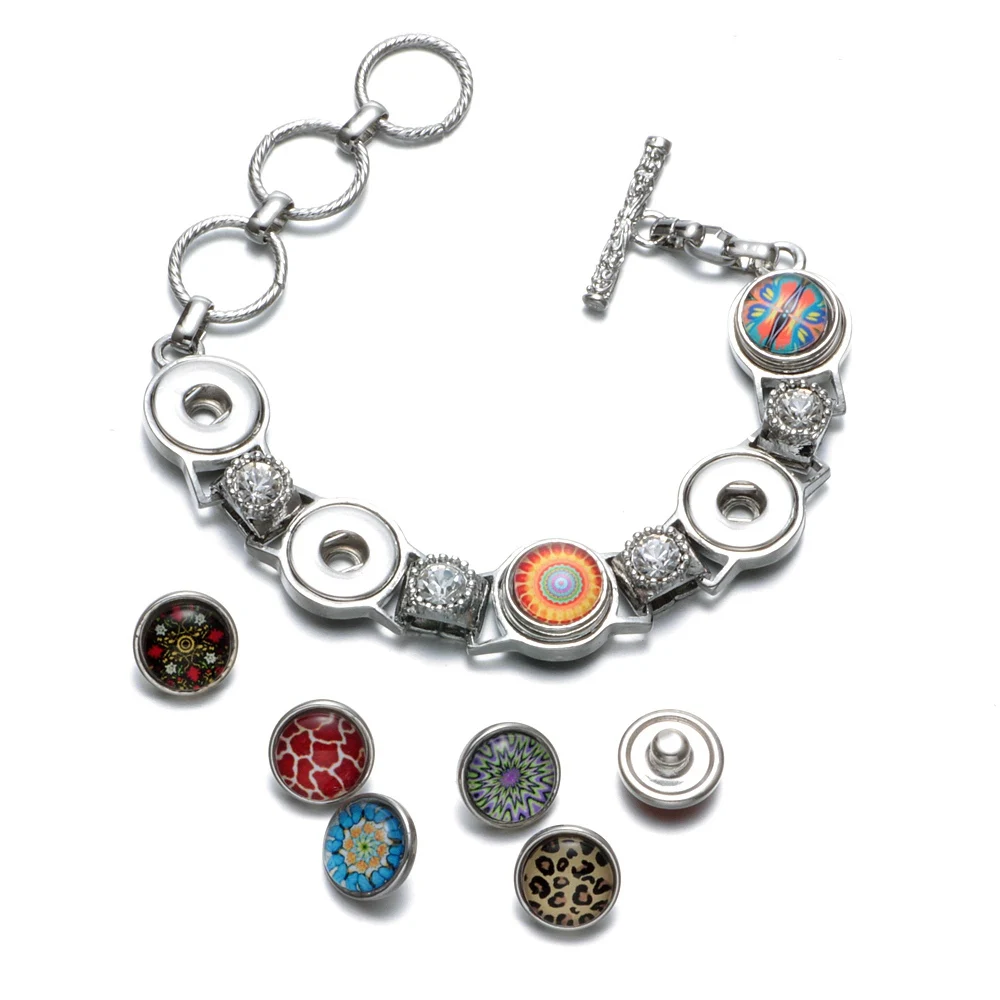 Silver Rhinestone Charms Bracelet Snap Bracelet 12mm Fit 12mm Snap