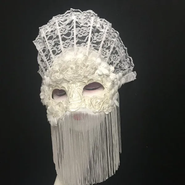 Венецианская белая Маскарадная маска принцессы на все лицо унисекс маска на Хэллоуин - Цвет: white