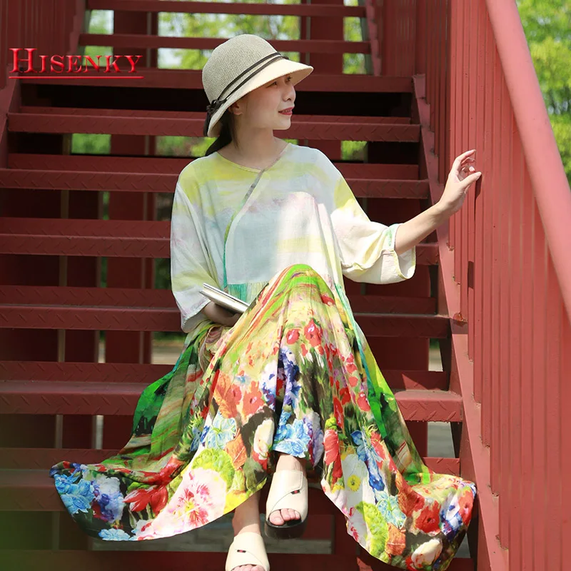 Женское плиссированное платье Hisenky винтажное летнее для пляжа с высокой талией и