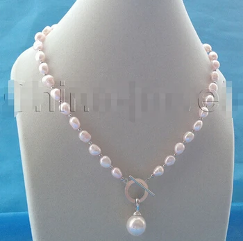 

18" 11mm light pink baroque FW pearl necklace -14mm sea shell pearl pendant>>>Lovely Women's Wedding Jewelry Pretty