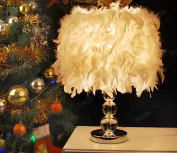 

New Modern Fashion white 40cm feather Iron E27 Table lamp lighting fixture bedroom study wedding house table lights ZL349