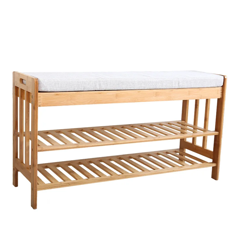 bamboo shoes bench Entrance wear shoes stool with cushion small shoes cabinet simple modern solid wood multi-layer shoe rack bamboo shoes bench Entrance wear shoes stool with cushion small shoes cabinet simple modern solid wood multi-layer shoe rack