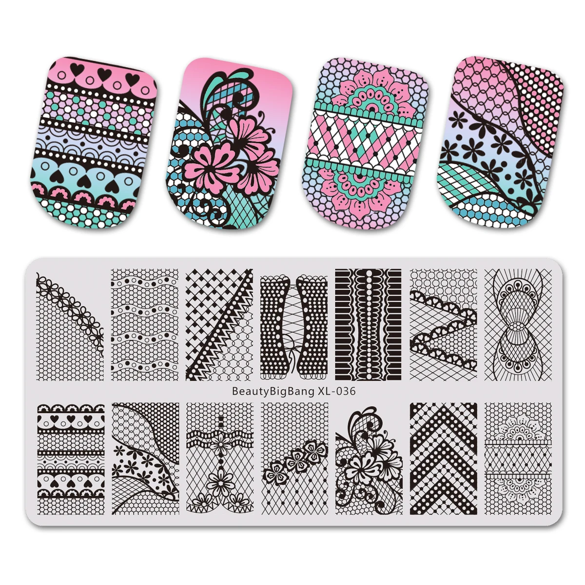 BEAUTYBIGBANG 6*12cm Nail Art Stamping Plates Rectangle Template Square Geometric stitching Sweater Pattern Flower XL042 - Цвет: 684467770388