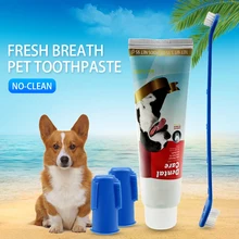 Стильный комплект из 4 предметов с двойными головками зубная щетка собака мелких пород палец зуб Задняя щетка уход за щенком зубная щетка набор из зубных паст